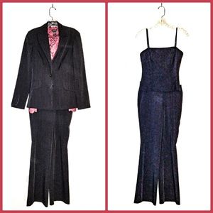 Vintage Ladies 3 Piece Black Pantsuit With Cami